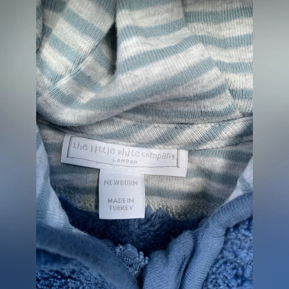 The Little White Company Size Newborn Blue Sherpa Fleece Bunting Snowsuit